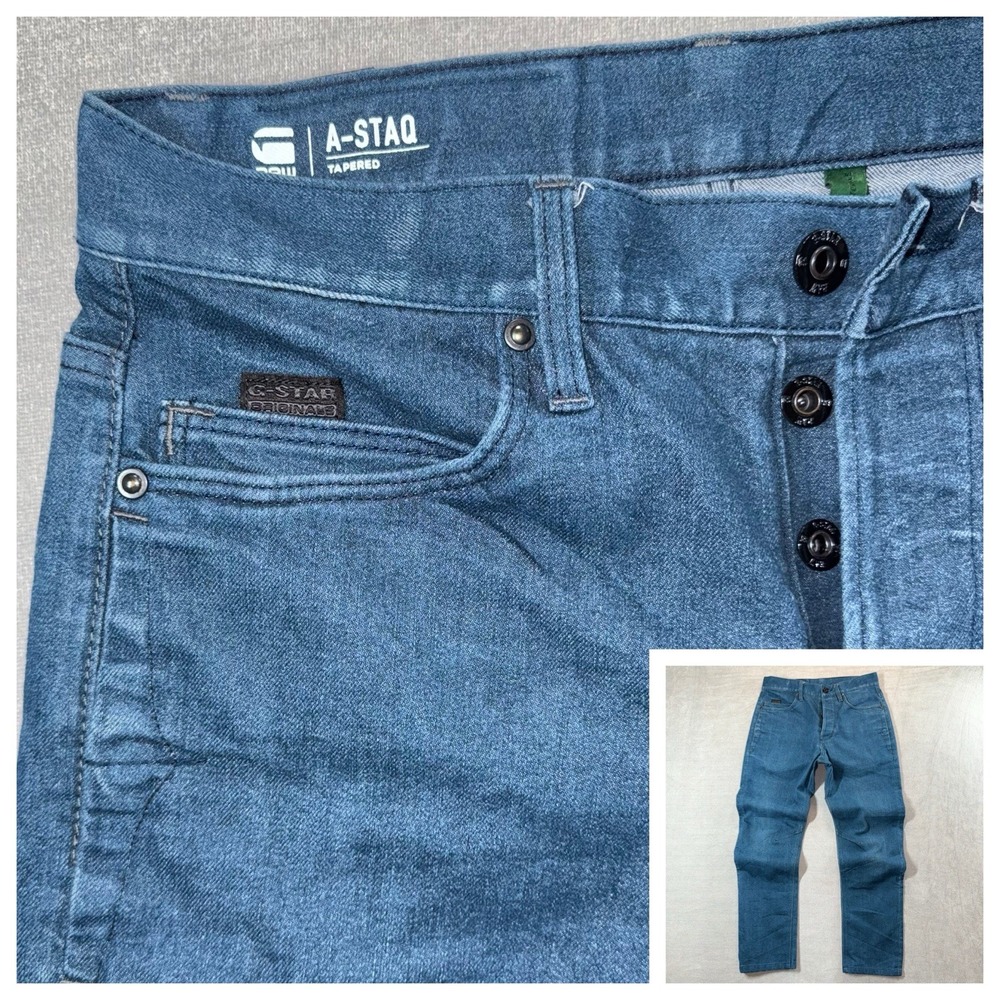 G-Star Raw‎ A-STAQ TAPERED Jeans Mens 28x27 Blue Denim Stretch Button Fly